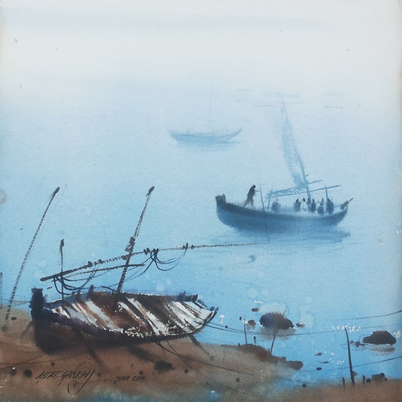 800x800 Boat 25 By Artist Ganesh Hire Nature Art Watercolor Paintings