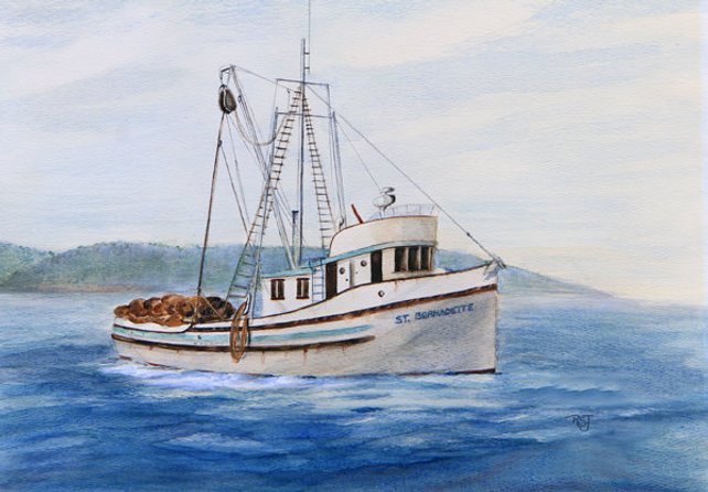 642x446 St Bernadette Vintage Wooden Boats Watercolor Paintings Etsy