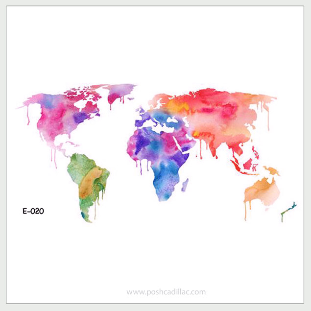 635x635 Temporary Waterproof Watercolor Body Tattoo Art World Sphere Globe