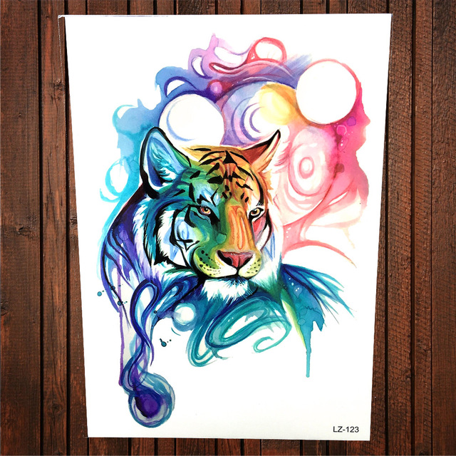 640x640 3d Henna Watercolor Body Art Painting Tiger King Temporary Tattoo
