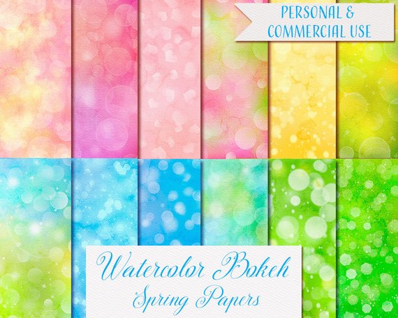 570x456 Watercolor Bokeh Spring Paper Watercolor Paper Pastel Etsy
