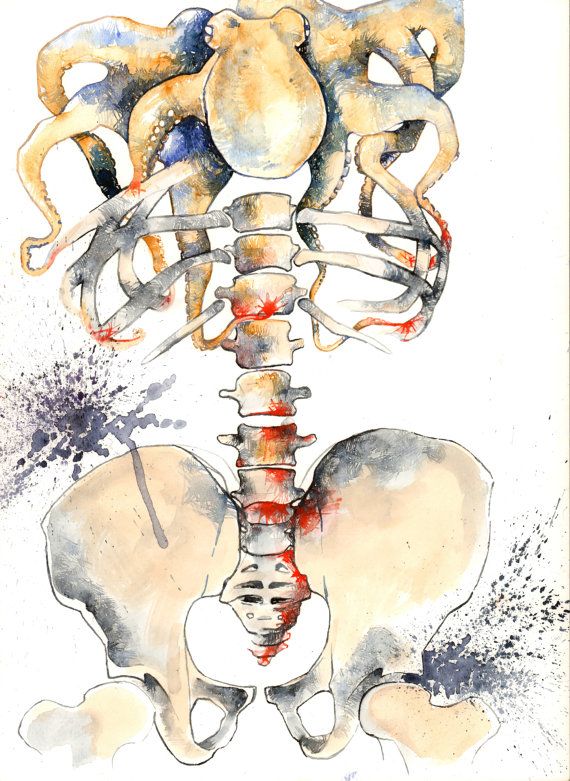 570x781 Watercolor Painting Octopus Bones Print. Giclee Octopus With Human
