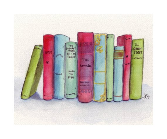 570x474 Set Of Books Watercolor Painting 5x7 Print Book Lover Etsy