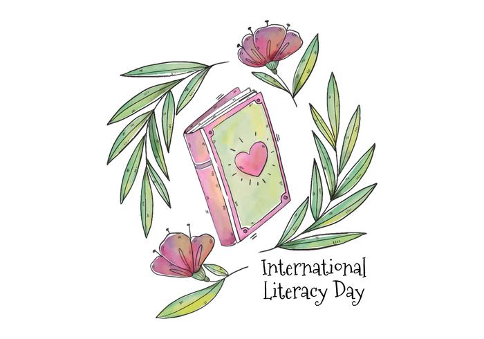 700x490 Watercolor Book With Heart For Literacy Day Vector