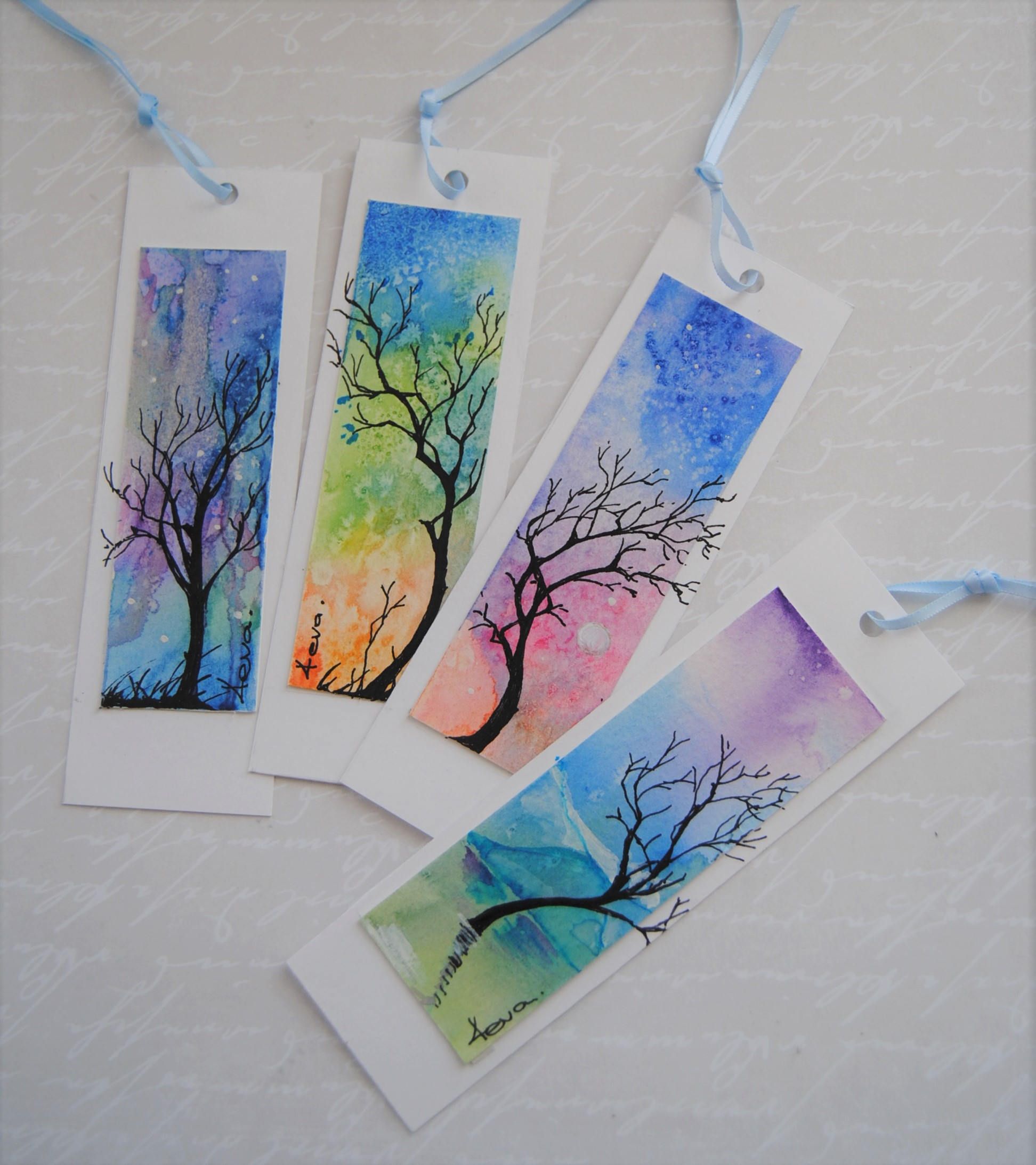 1944x2187 Watercolor Bookmarks,set Of 4, Abstract Painting,tree And Sky