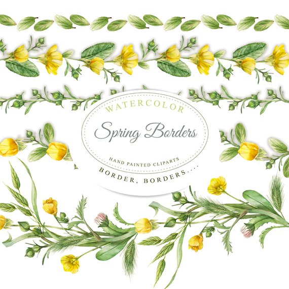 570x570 Floral Borders. Spring Borders Watercolor Borders Hand Etsy