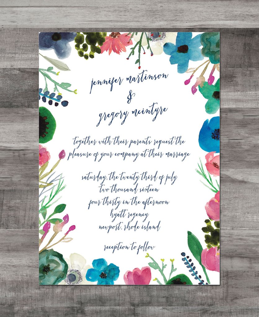 835x1024 Watercolor Flower Border Invitation Suite Katlem Design