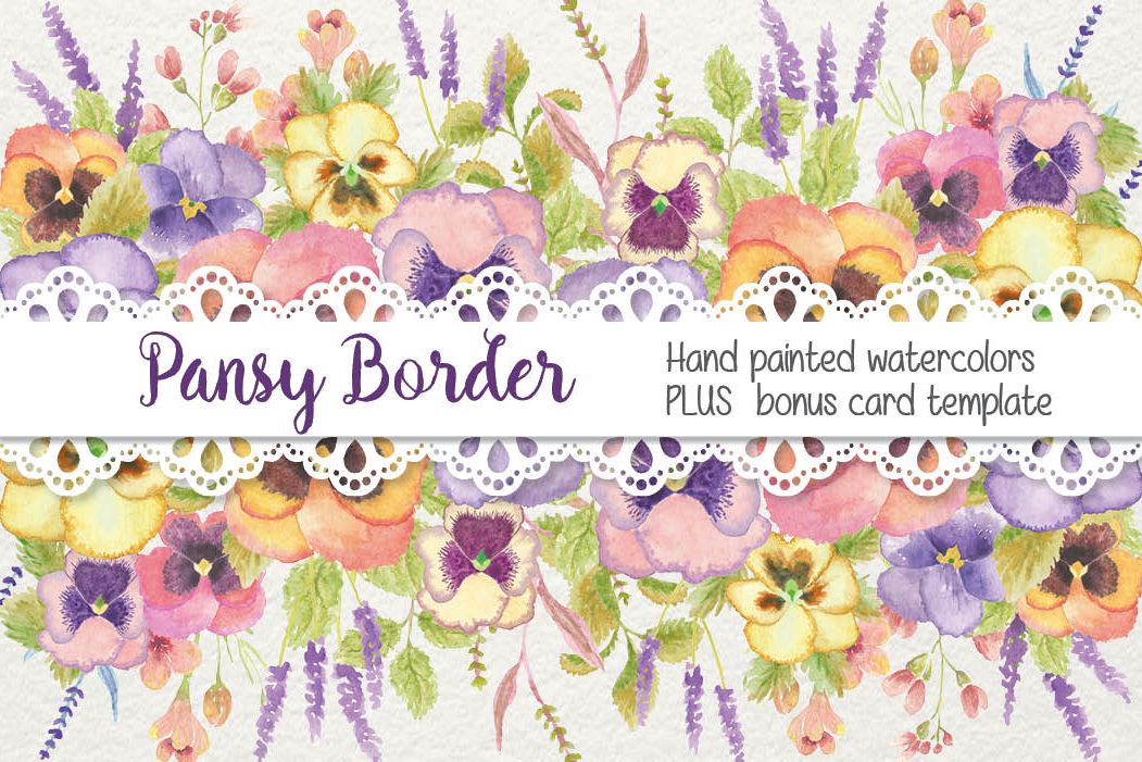 1051x701 Watercolor Border Of Pansies