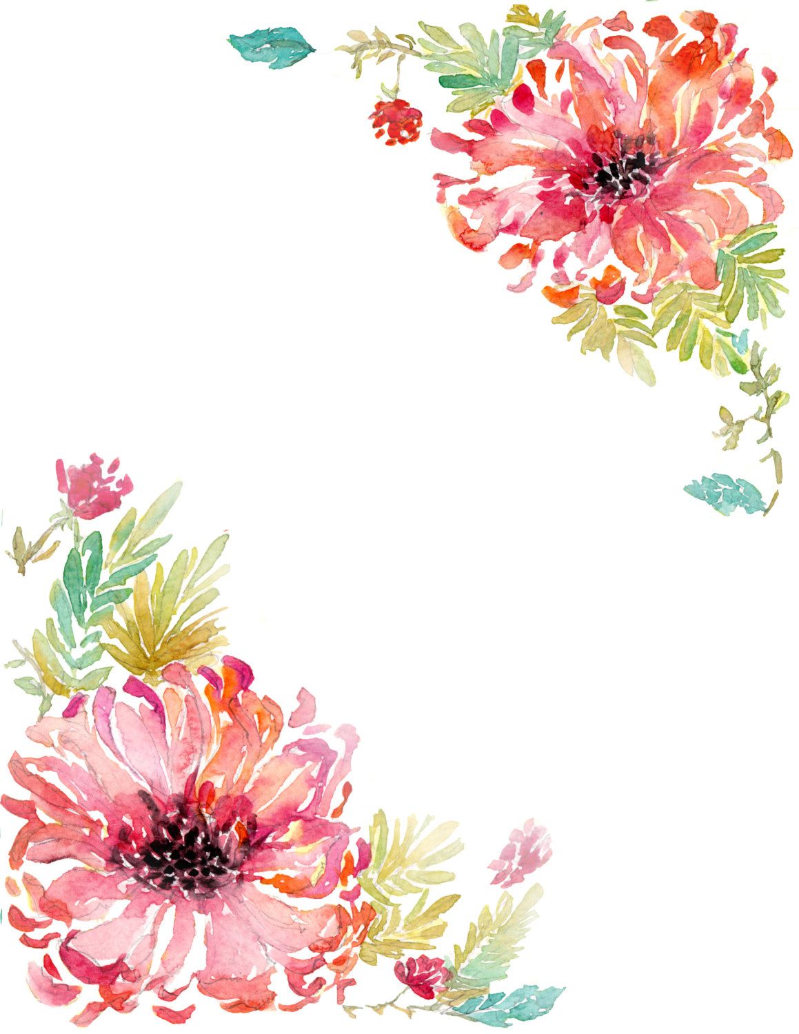 1159x1500 Downloadable Watercolor Dahlia Border Tekstury