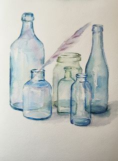 236x321 Glass Bottles In Sun Art Watercolor Painting Print By Cathy