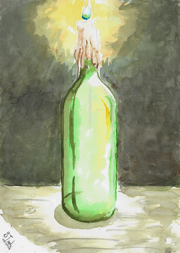 630x885 Watercolor Bottle With Candle By Sulaimandoodle