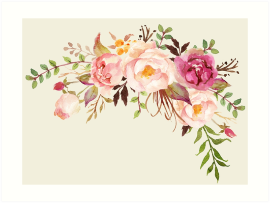 549x413 Romantic Watercolor Flower Bouquet Art Prints By Junkydotcom