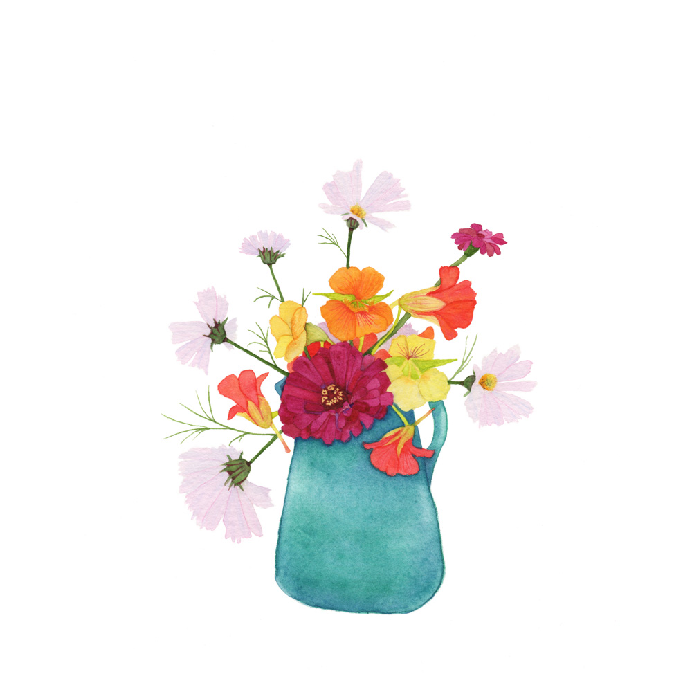 1000x1000 Summer Flower Bouquet Watercolor Painting My Giant Strawberry