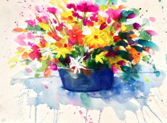 569x420 Watercolor Bouquet Of Flowers Painting