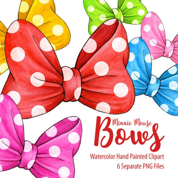 570x570 Watercolor Minnie Mouse Bows Clipart Collection. Hand Painted Etsy