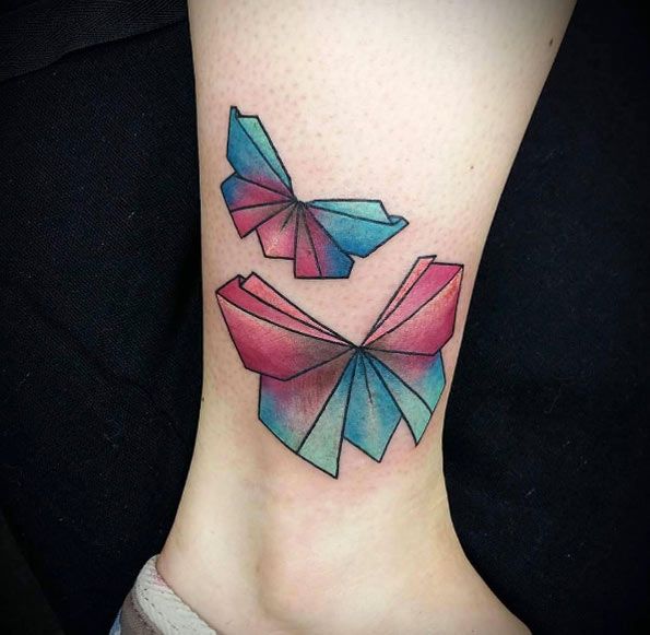 595x581 61 Beautiful Origami Inspired Tattoo Designs Origami