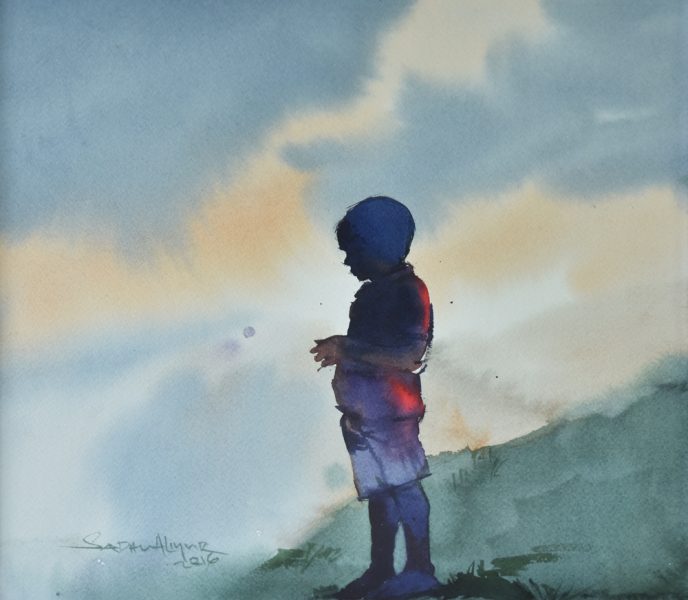688x600 The Little Boy Watercolor Painting
