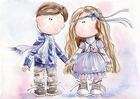 570x404 Valentine Print, Love Print, Little Girl And Little Boy