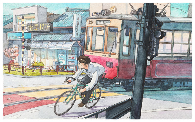 800x501 Bicycle Boy Watercolor Series Inspired By Studio Ghibli