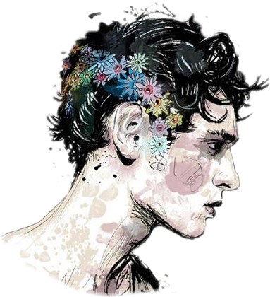 383x420 Boy Man Flowers Watercolor Art Paint Sideprofile Profil