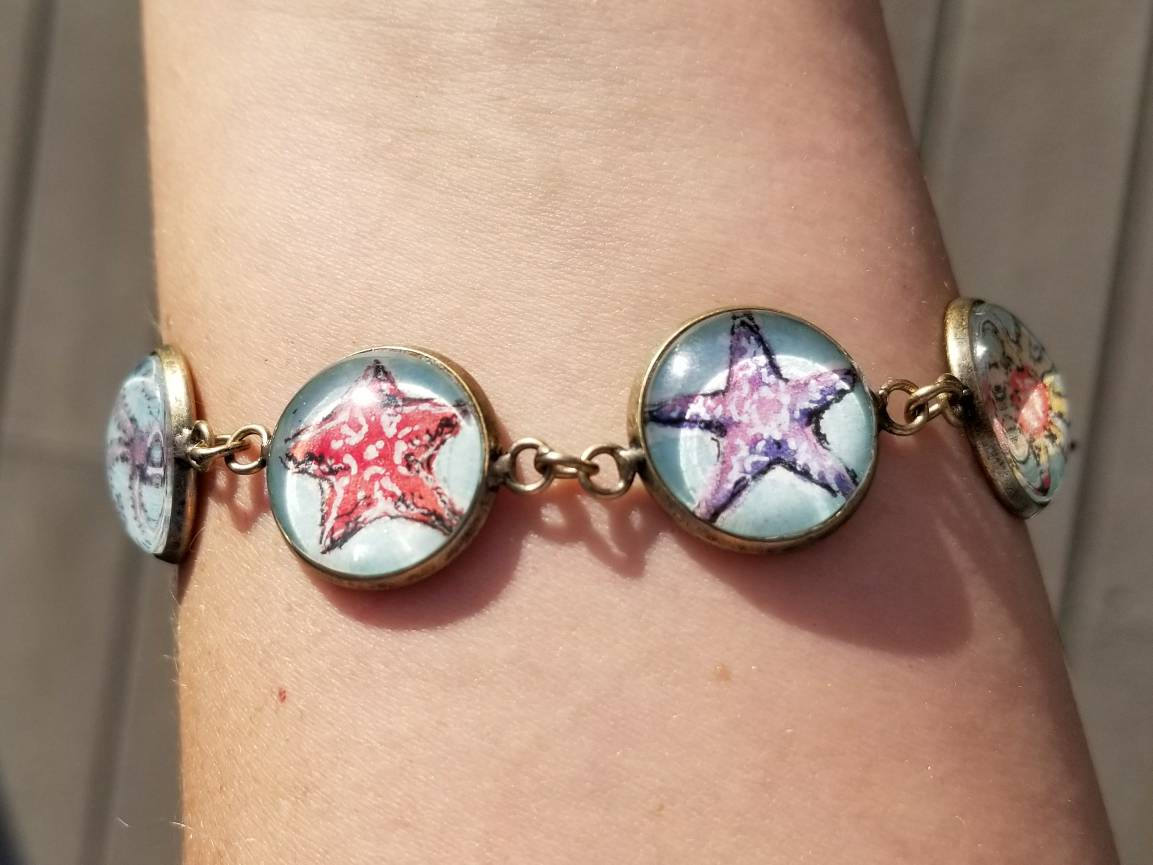 1153x865 Starfish Bracelet, Sea Star Bracelet. Hand Painted Wearable Art