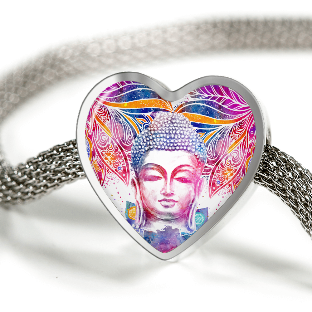 1000x1000 Watercolor Om Heart Shaped Charm Bracelet