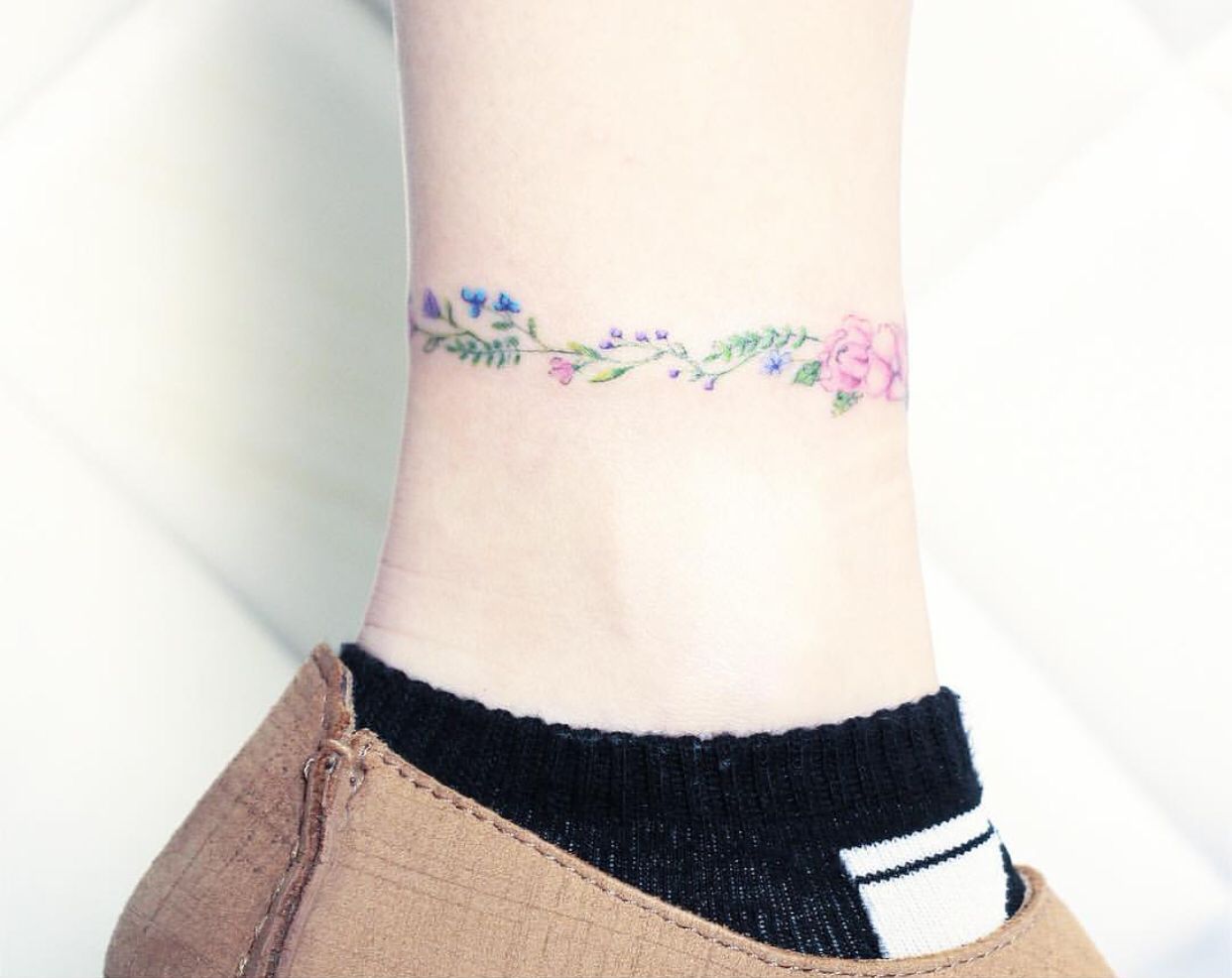 1242x986 Flower Watercolor Ankle Bracelet Tattoo Tattoo