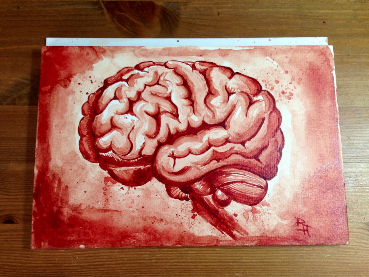 1200x900 Brains, Blood On Watercolor Board, 6x9