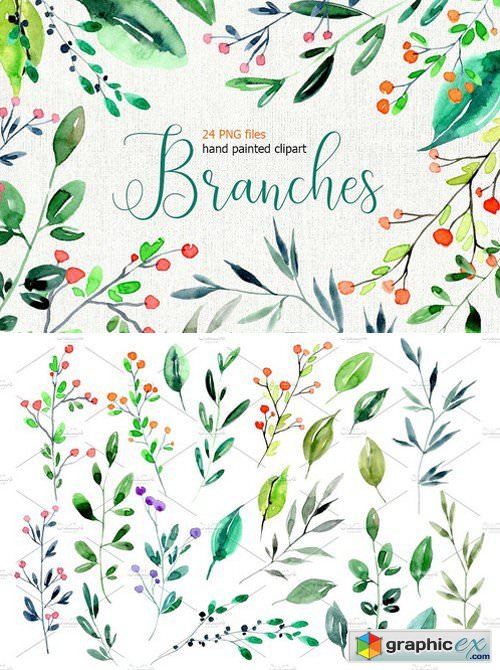 500x670 Watercolor Branches, Leaves Png Free Download Vector Stock Image