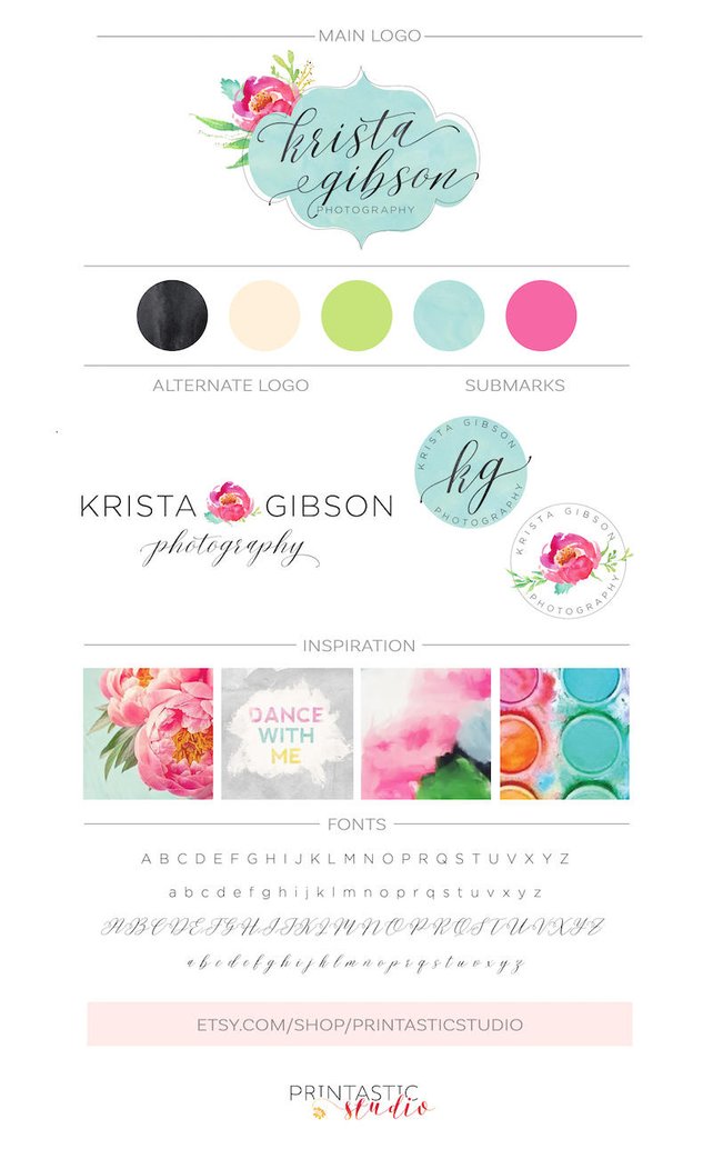 642x1043 Floral Branding Package Watercolor Branding Kit Floral Logo Etsy
