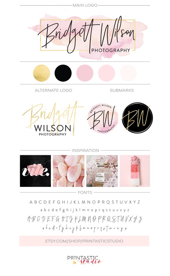 570x926 Pink Watercolor Branding Package Photography Logo Makeup Etsy