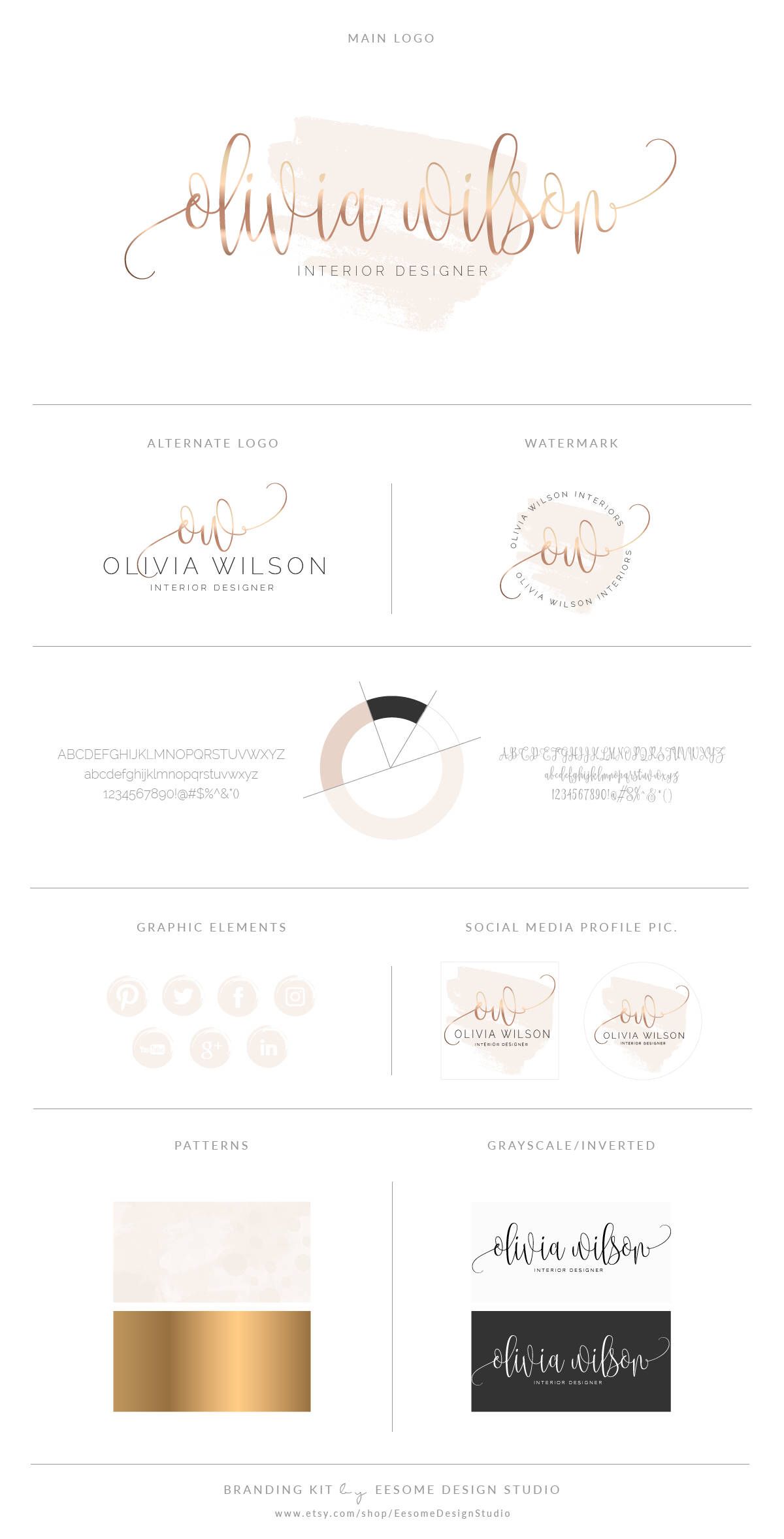 1200x2356 Rose Gold Premade Branding Package,blush Beige Watercolor Branding