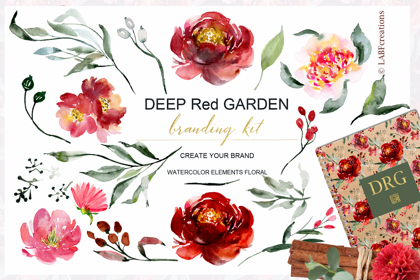 1400x933 Deep Red Garden. Watercolor Branding Kit. By Labfcreations