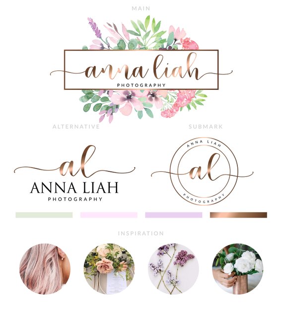 570x624 Floral Boutique Logo Logo Design Premade Watercolor Branding Etsy