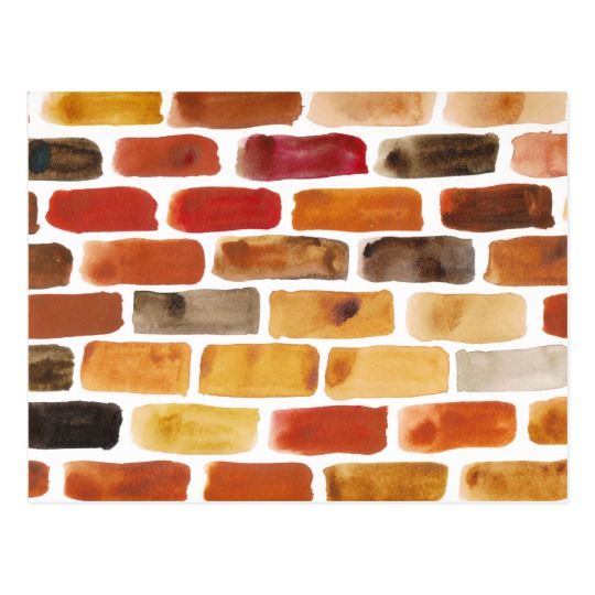 540x540 Brick Wall In Brown Shades, Watercolor Painting Postcard