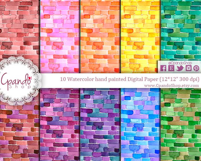 642x514 Watercolor Rectangle Watercolor Bricks Bricks Pattern Etsy