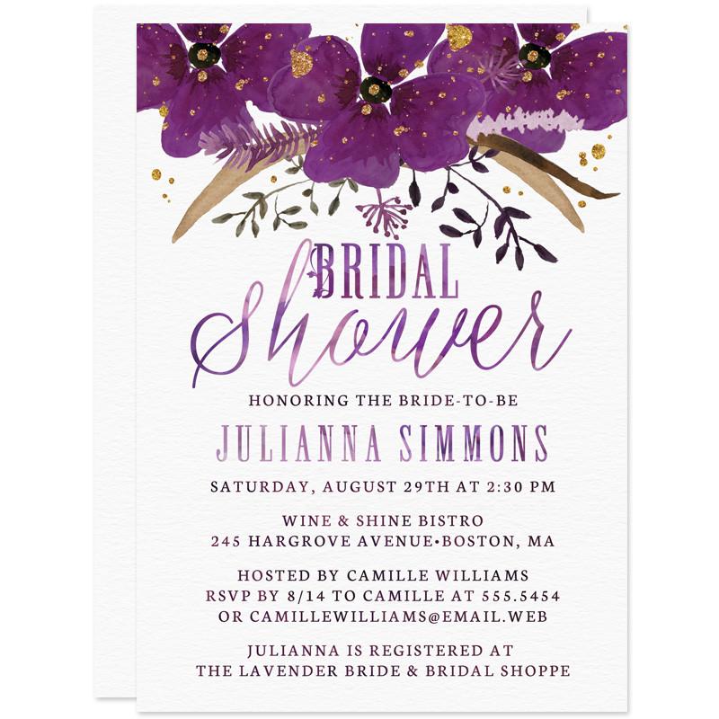 800x800 Violet Watercolor Floral Bridal Shower Invitations The Spotted
