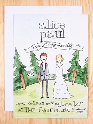 301x400 Custom Wedding Invitation With Illustration Of Bride + Groom