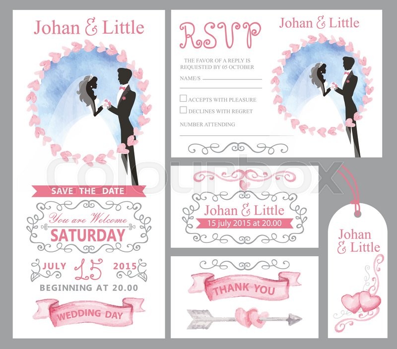 800x704 Watercolor Wedding Invitation Card Pink Hearts,couple Bride,groom