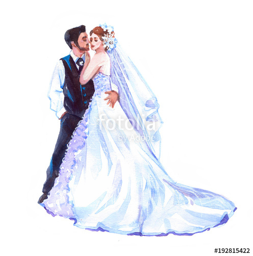 496x500 Wedding Bride Groom. Watercolor Illustration Isolated On White