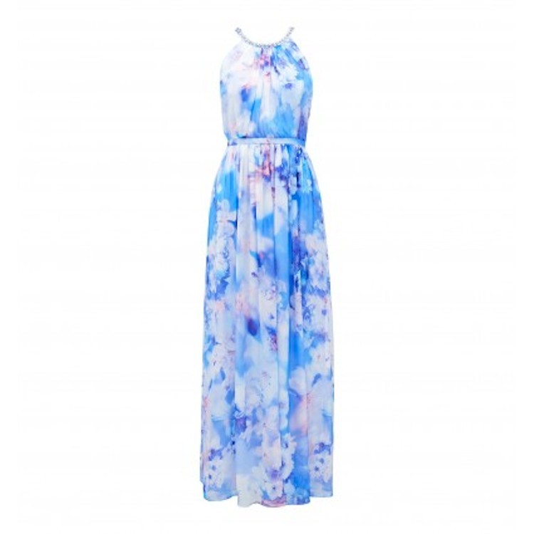 750x750 Long Bridesmaid Dress With A Blue Watercolor Print