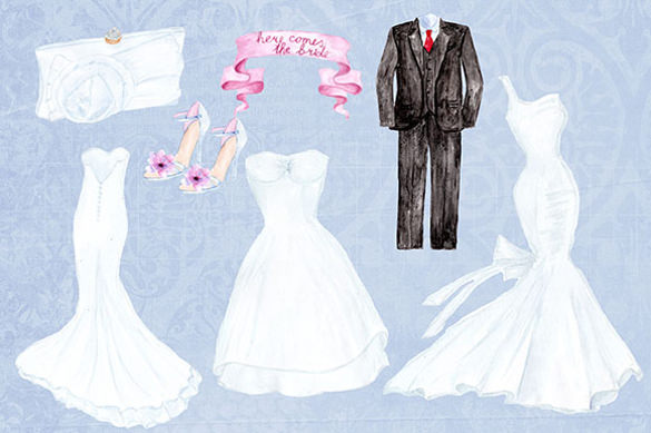 585x389 Wedding Dress Patterns Free Eps, Ai, Illustration Format