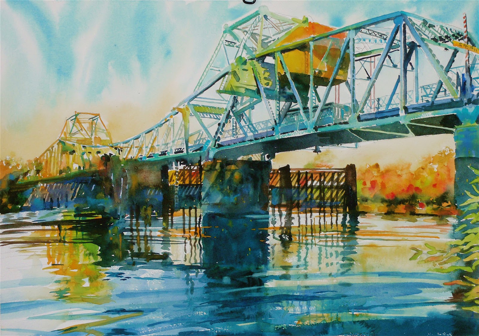 1600x1123 David Lobenberg Two Bridges Just Built In Watercolor