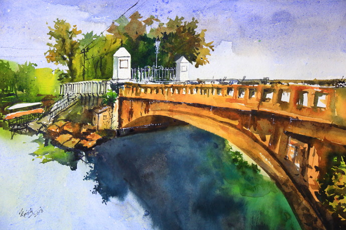 690x460 The Bridge By Artist Krishnendu Chatterjee Impressionism