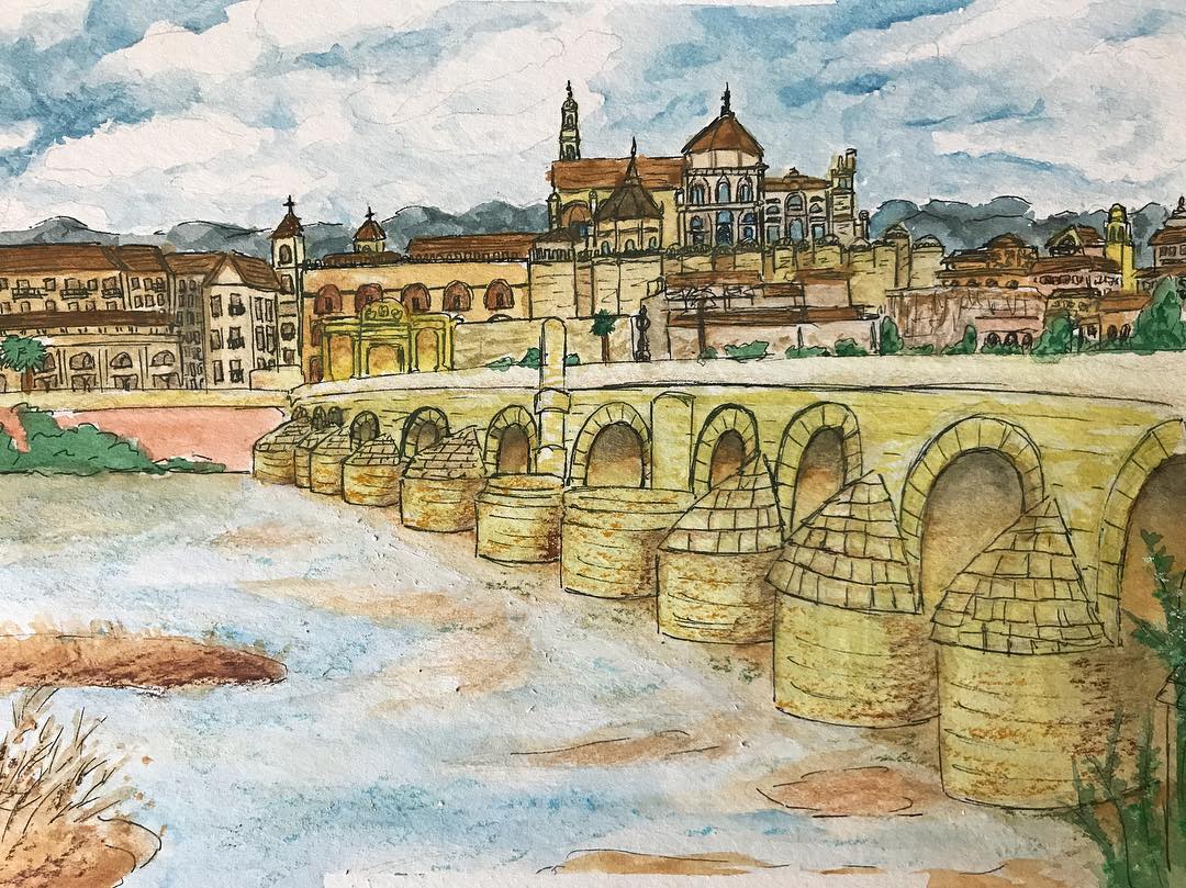 1080x809 Watercolor Urban City Painting