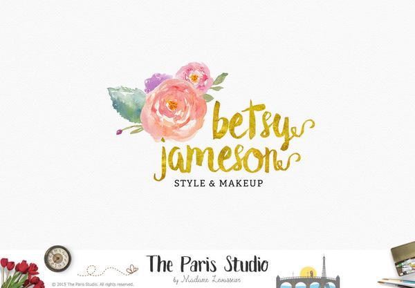 600x417 Watercolor Floral Bouquet Logo Design Gold Foil Brush Font By The