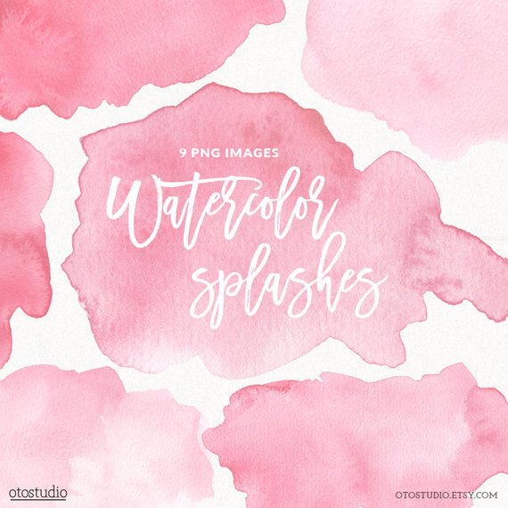 570x570 Watercolor Splashes Clip Art Pink Watercolor Brush Strokes Etsy