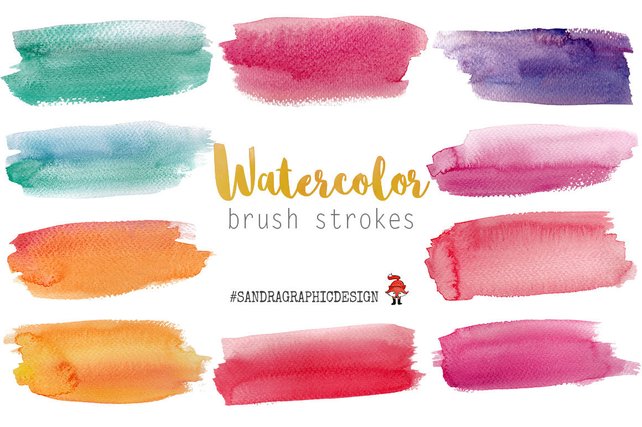 642x427 Watercolor Brush Strokes Clip Art Hand Painted Watercolor Etsy