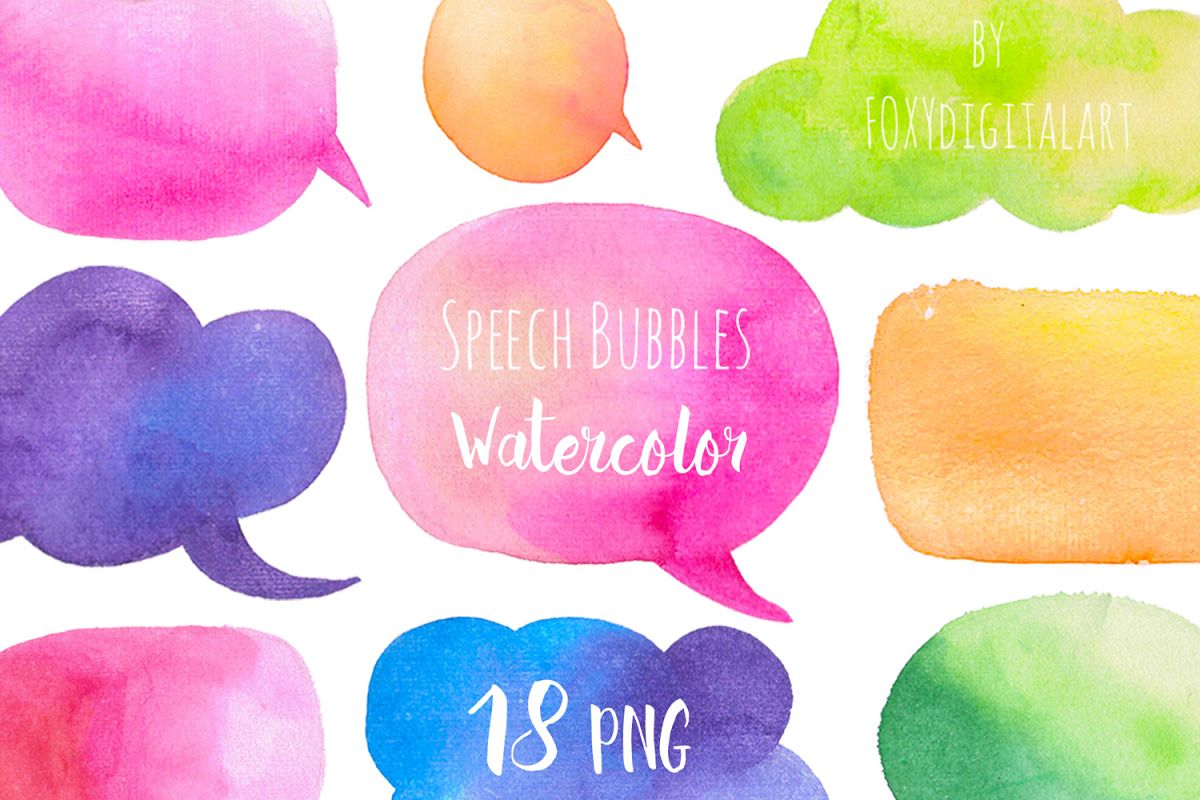 1200x800 Watercolor Speech Bubbles Clipart Hand Painted