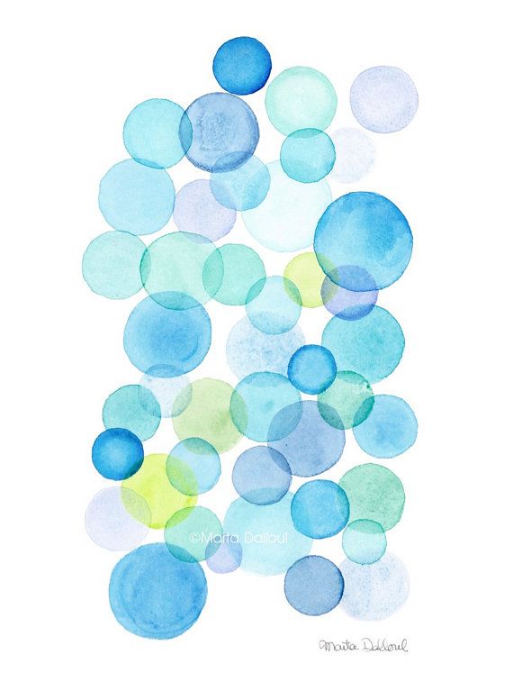570x757 Bubble Art Print. Watercolor Bubbles Painting. Abstract Blue